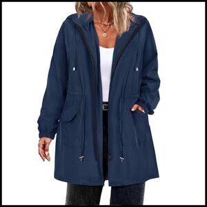 Plus Size Waterproof Rain Jacket Lightweight Hooded Trench Coat Travel